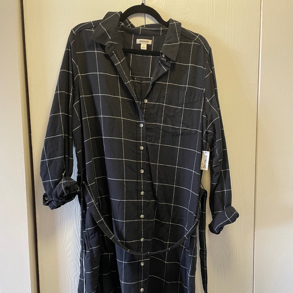 Goodthreads Women's Brushed Flannel Relaxed-Fit Belted Shirt Dress, Size L